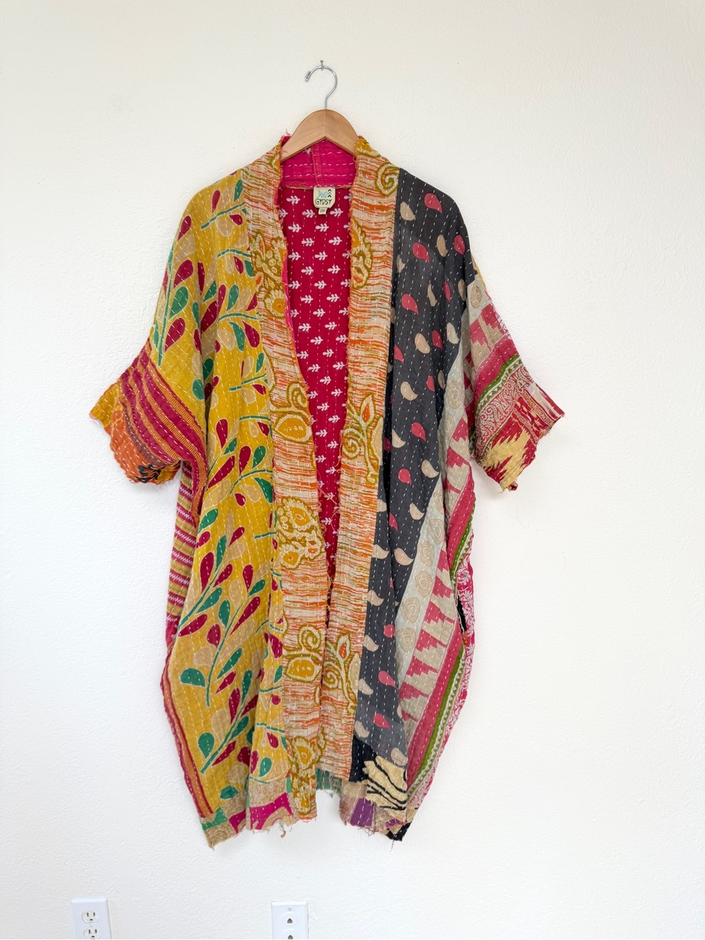 JADED GYPSY patchwork kantha kimono open front duster jacket bohemian cardi / OS